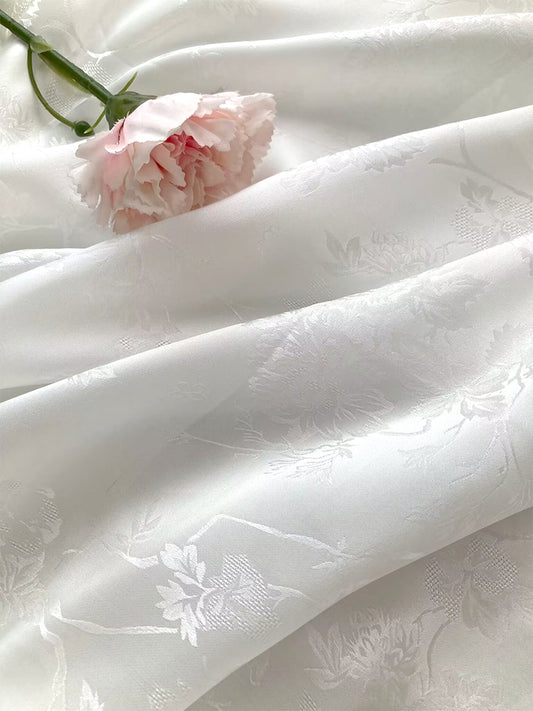 Natural Mulberry Satin Silk Jacquard Leno Gauze Peony Flower Clothing Fabric Dresses Luxury For Women For Sewing By Meters SRH2