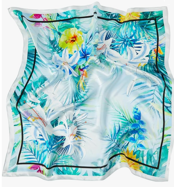 Tolzorai Pure Mulberry Silk Light weight Hair Scarf 21" Neckerchief Printed Women's Head Scarf Wraps With Gift Packed
